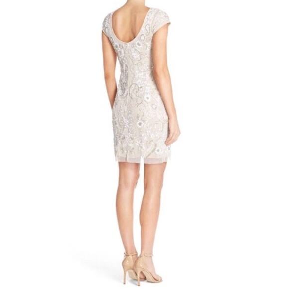 Aidan Mattox Cap Sleeve Scoop Back Beaded Sequin Sheath Party Mini Dress Sz 0 XS - Picture 3 of 10